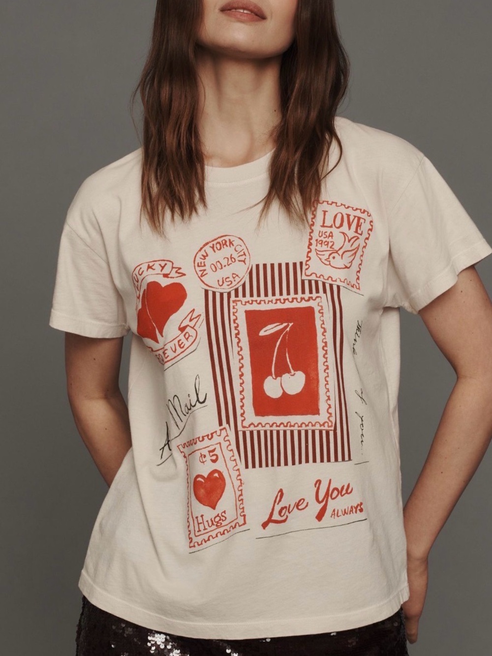 LetLuv Stamps Short-Sleeve Graphic Tee Graphic - Cream/Red
